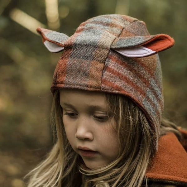 Kids winter tweed wool hat, Fox hat bonnet for kids, Children wool warm hat bonnet, Ethical children clothes, Gifts for children, Fox ears