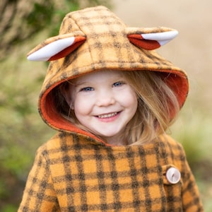 Winter kids wool hooded animal fox jacket, Warm winter wool animal coat for girl or boy, Gifts for children, Fox ears wool jacket coat,