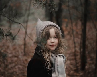 Pixie hat, Gnome wool hat for boy or girl.  Pixie hat cosy and stylish, Witch hat, Efl hat, Grey wool hat