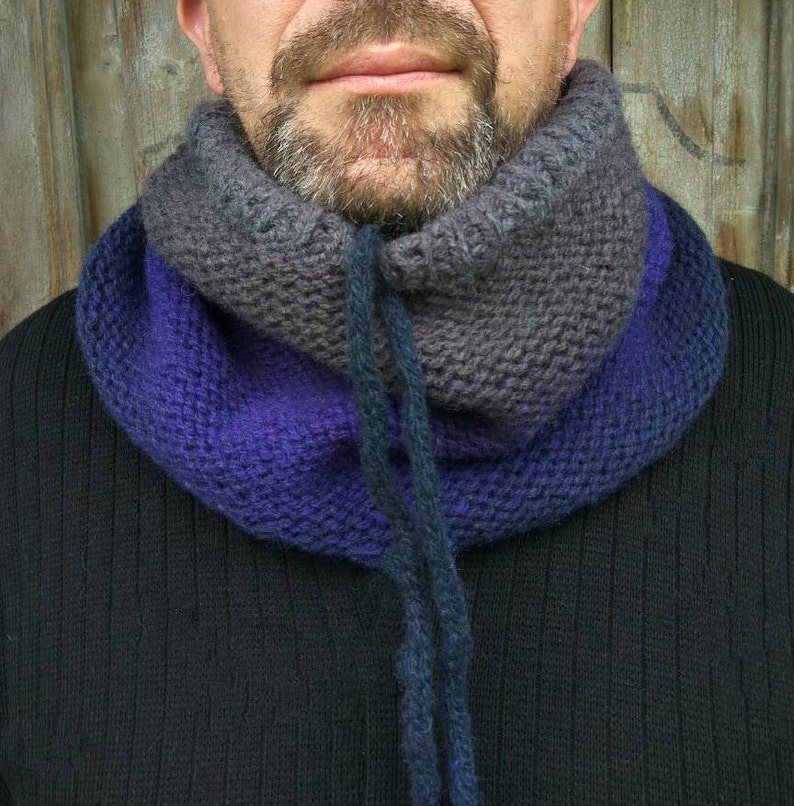 Wool scarf men Chunky snood scarf Men's hooded cowl | Etsy