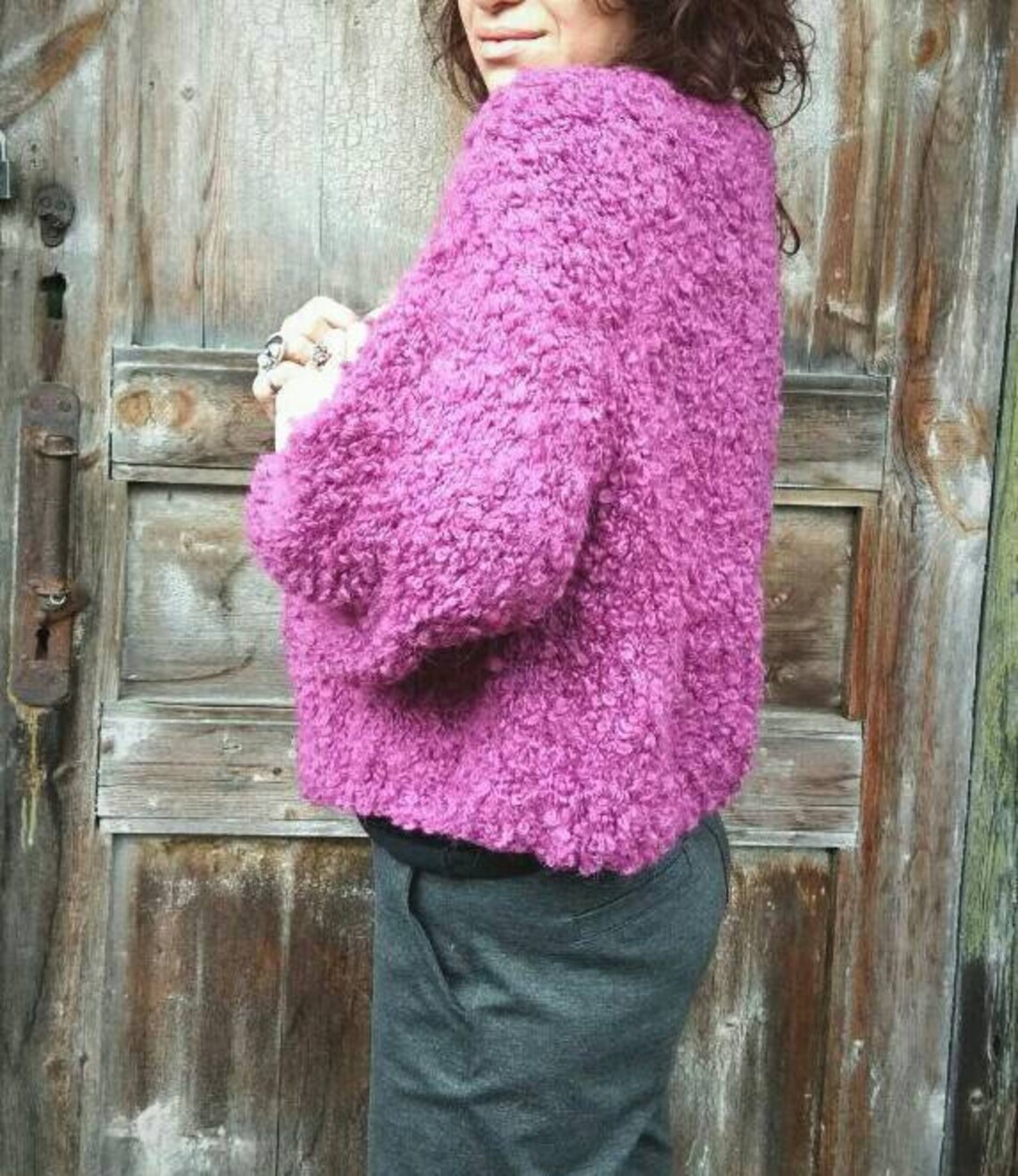 Chunky crop cardigan knitted Purple bomber sweater women Etsy