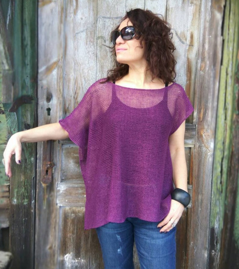 Women/'s poncho sweater Asymmetrical top knitted with linen