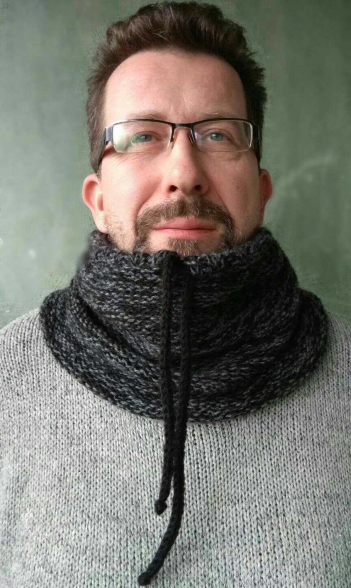 Chunky Men's Snood Scarf Black Cowl Neck Wool Hooded Etsy