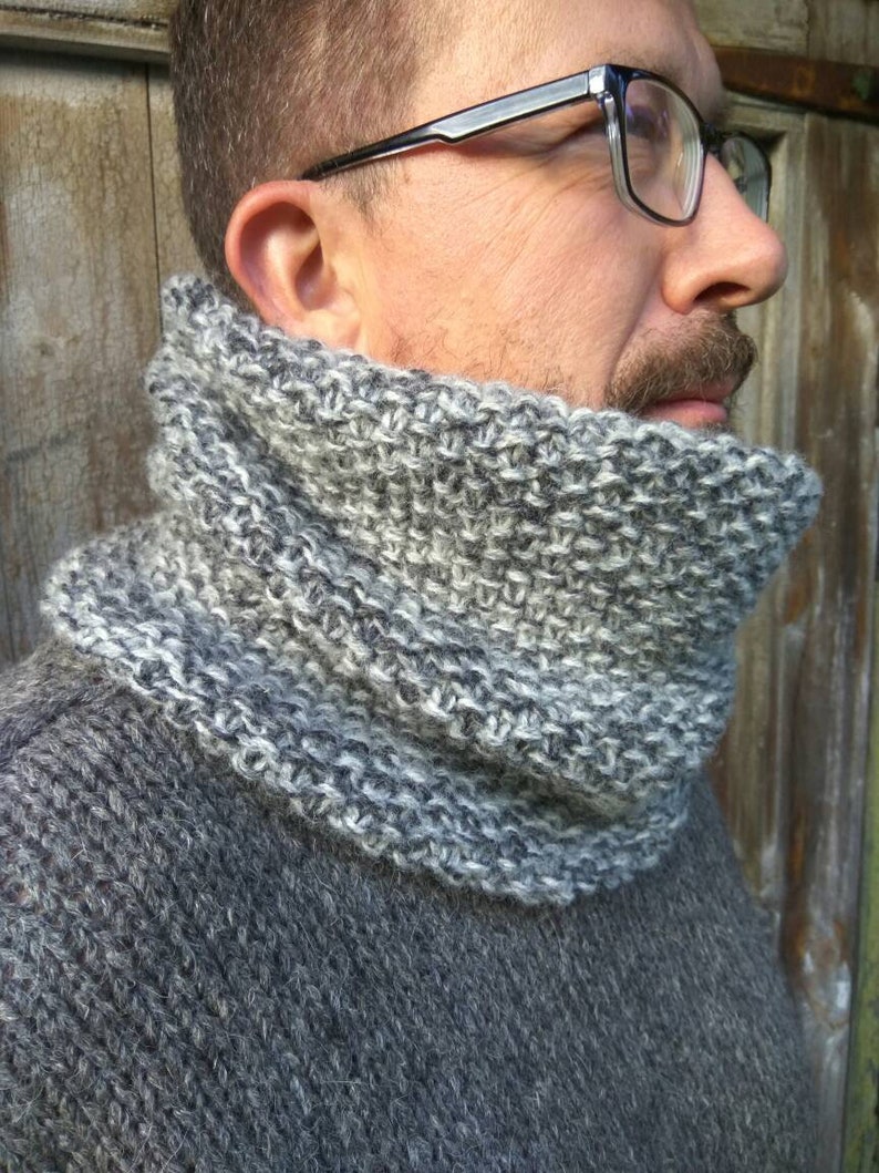 Gray chunky snood Wool hooded scarf Men's Snood Neck Etsy