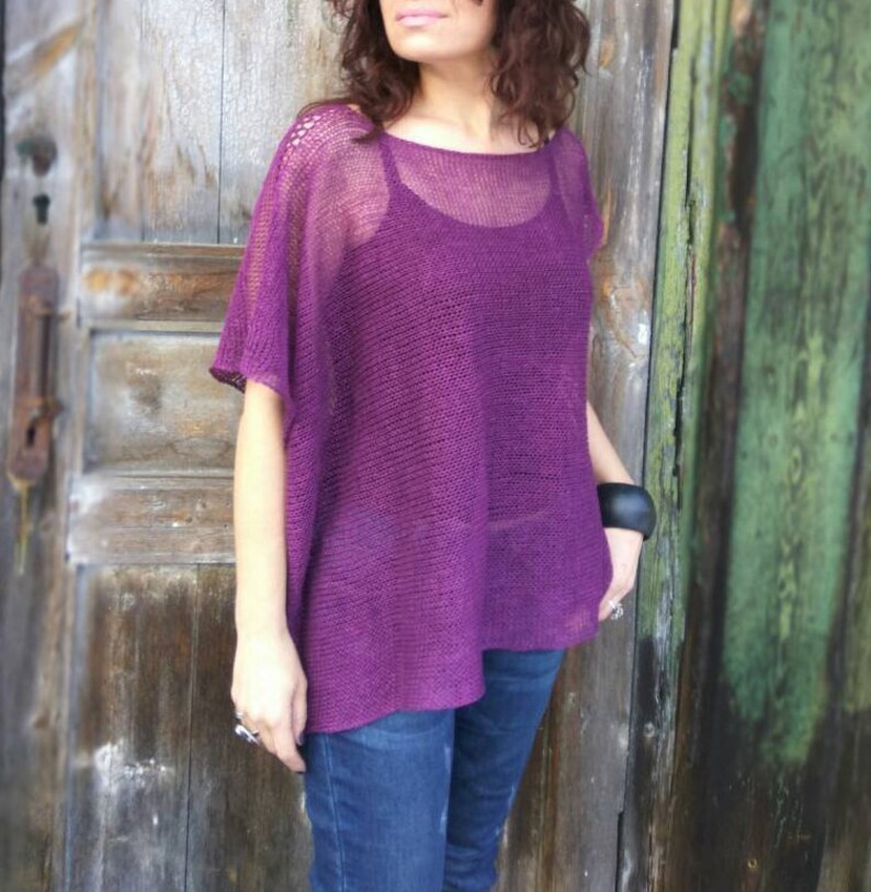 Women/'s poncho sweater Asymmetrical top knitted with linen