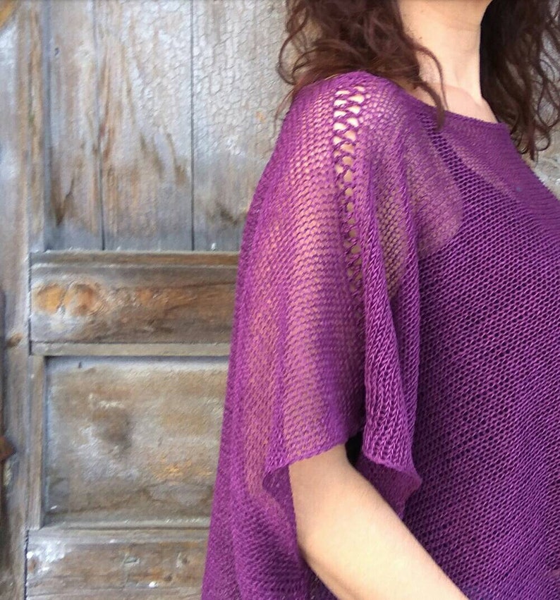 Women/'s poncho sweater Asymmetrical top knitted with linen