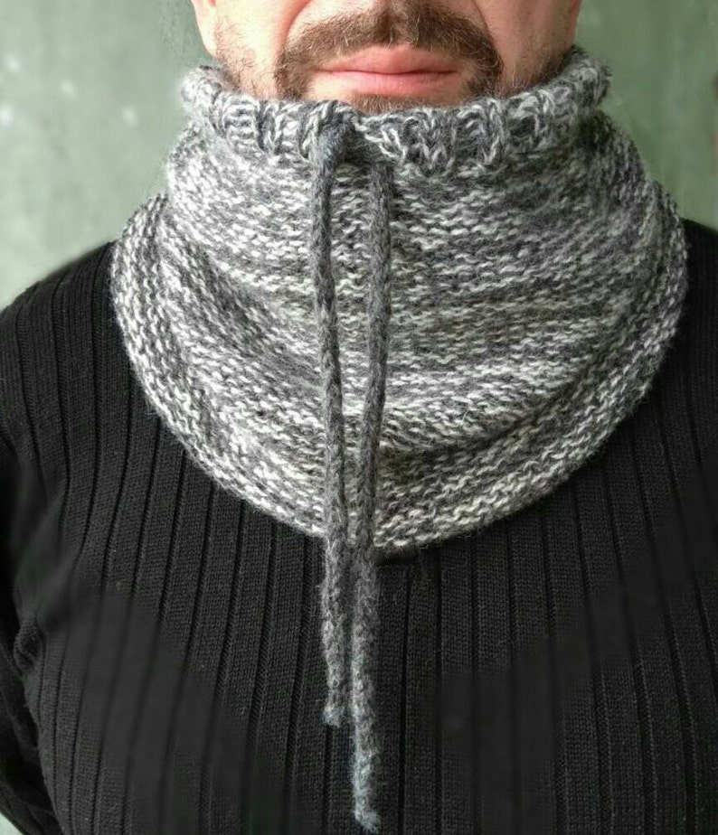 Neck warmer for men Wool chunky snood scarf Grey cowl neck Etsy