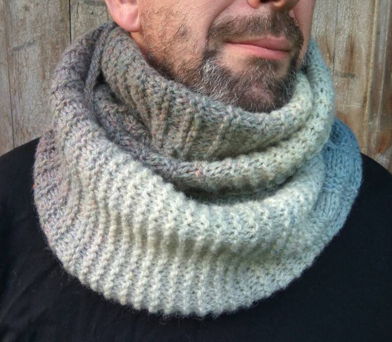 Hooded scarf for men knitted with organic wool Gift boyfriend ideas