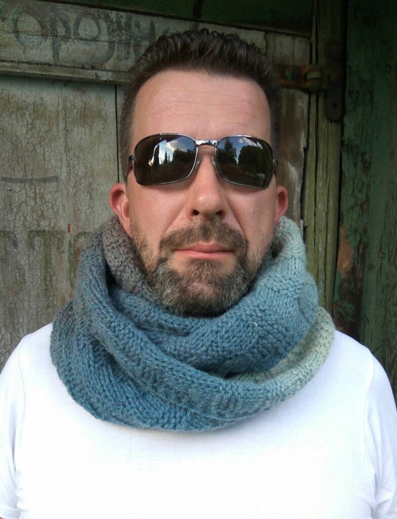 Hooded scarf for men knitted with organic wool Gift boyfriend ideas