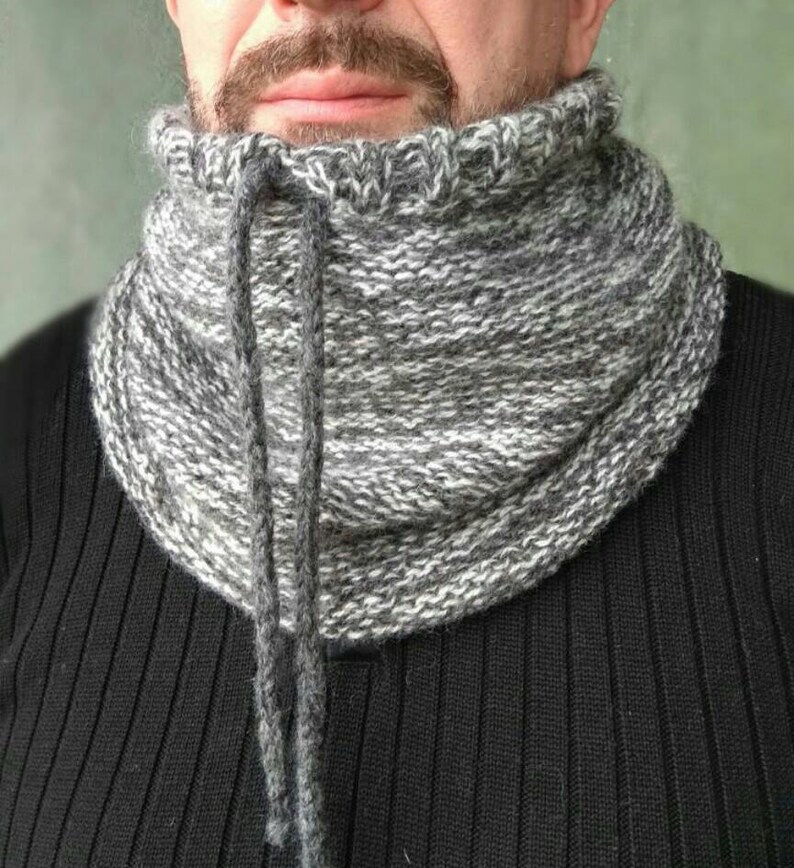 Neck warmer for men Wool chunky snood scarf Grey cowl neck Etsy