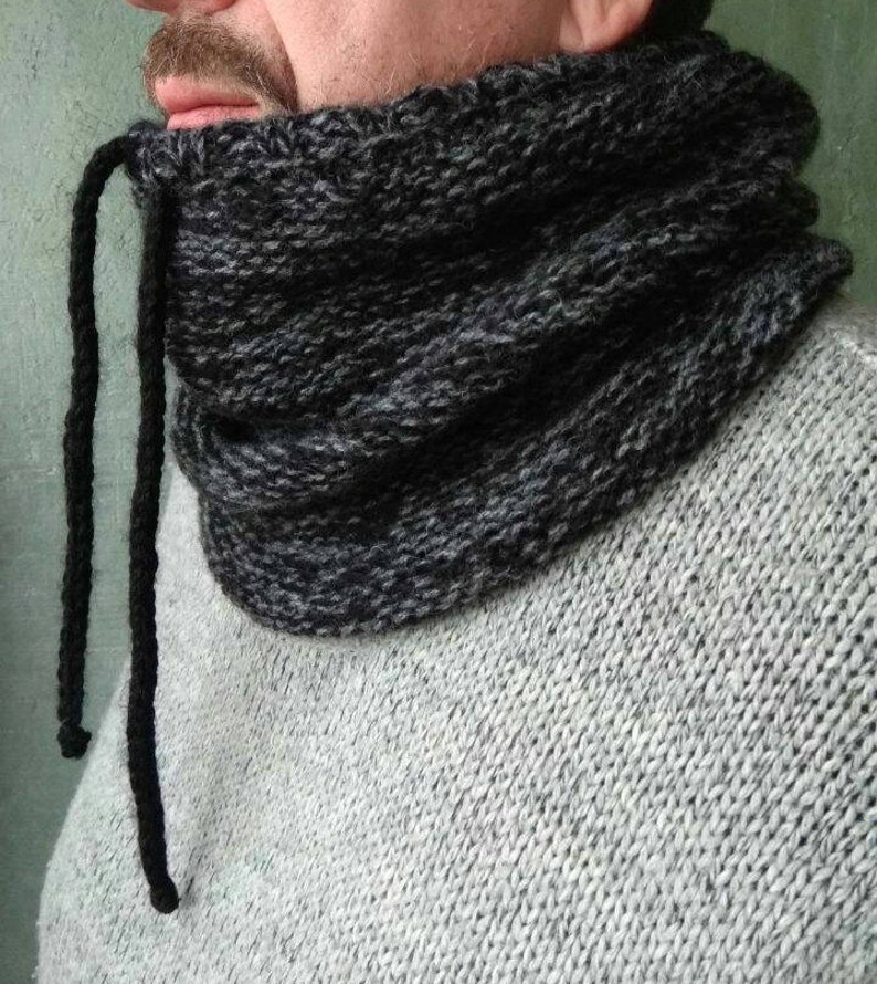 Chunky Men's Snood Scarf Black Cowl Neck Wool Hooded Etsy