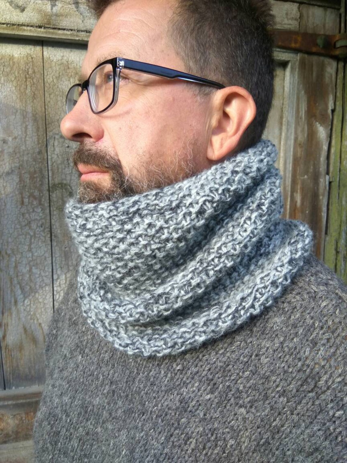 Gray chunky snood Wool hooded scarf Men's Snood Neck Etsy