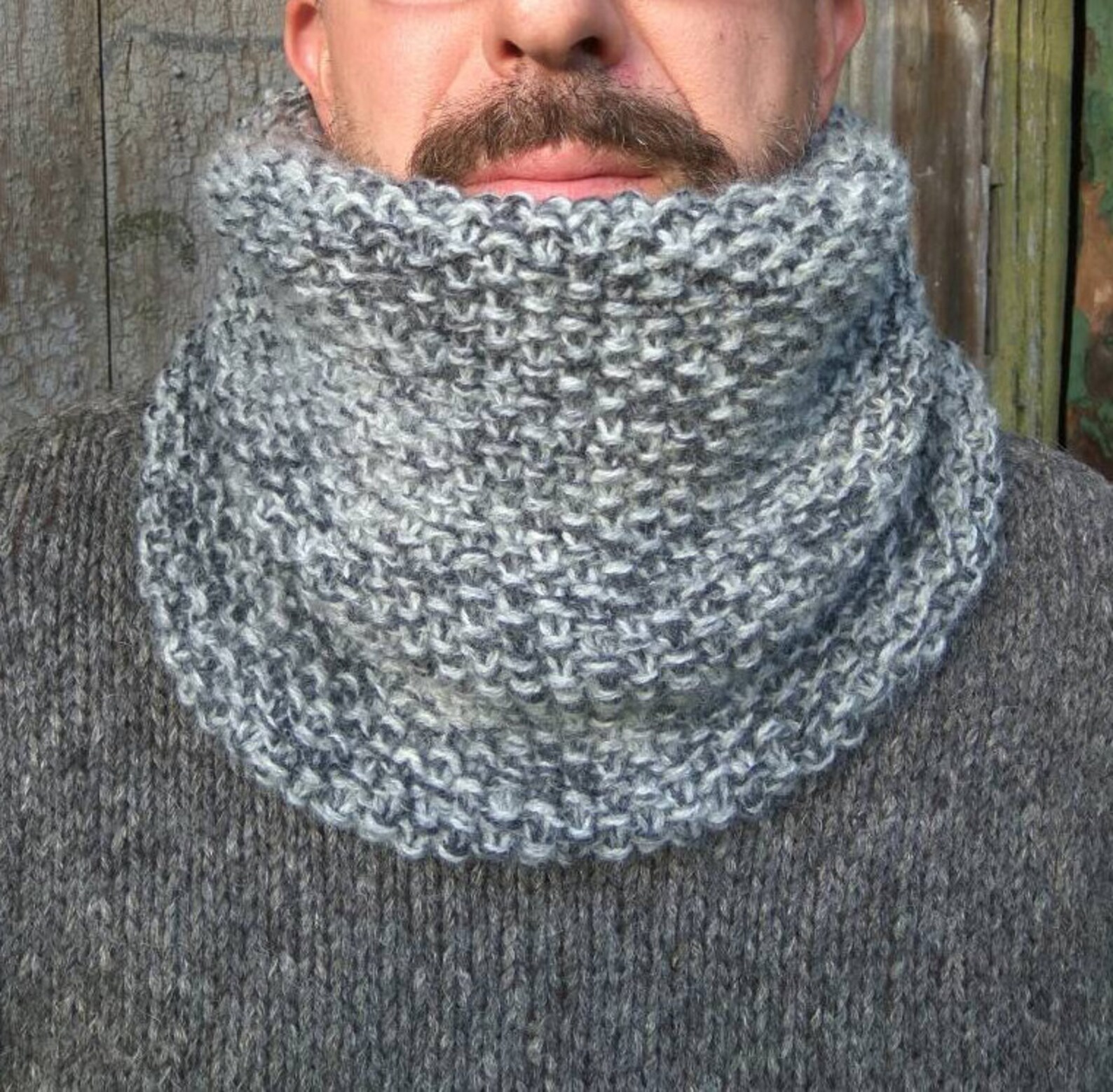 Gray chunky snood Wool hooded scarf Men's Snood Neck Etsy