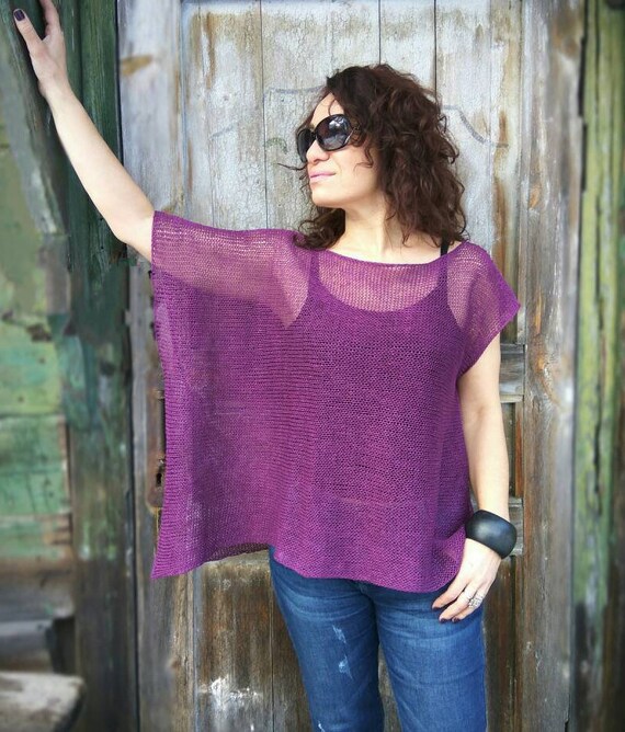Women's poncho sweater Asymmetrical top knitted with | Etsy