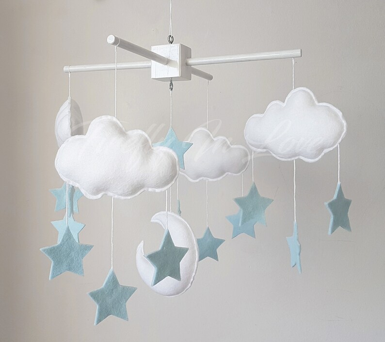 Stars and Clouds Baby Mobile Moon and Stars Mobile Nursery Etsy