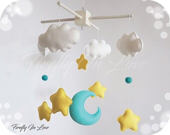 Stars and Clouds Baby Mobile - Moon and Star Mobile - Baby Felt Mobile - Nursery Decoration Clouds – Moon Mobile – Hanging mobile