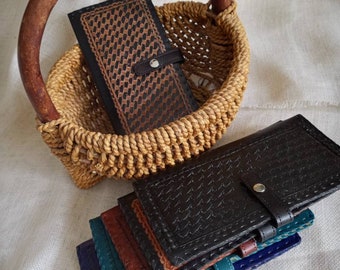 LEATHER Passports, Travel Documents Holders, Journal, Agenda Cover, Leather Case Tracts, Cards, "WEAVE Basket" Embossed