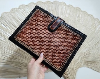 Leather Folder WEAVE BASKET embossed design. Preaching Organizer. Magazine and Tract Binder. Tablet-Ipad. leather case