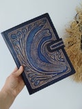 LEATHER Folder "SEA WAVES" Hand tooled Organizer with a clip closure product logo
