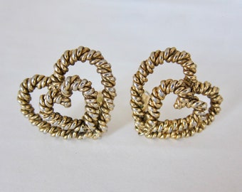 Robert Goossens 1980, large heart ear clips with double gold metal cord. Unsigned. Rare