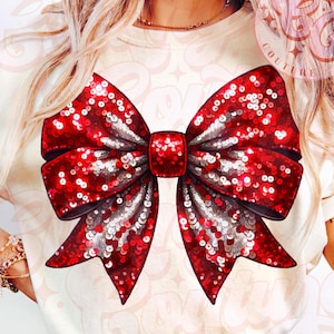 Christmas Coquette Bow Png, Coquette Christmas Png, Red Sequin Christmas Bow Png, Christmas Sublimation Design, Christmas Shirt Design #67