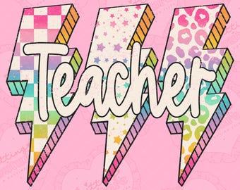 Rainbow Lightning Bolt Teacher Png, Teacher Sublimation Design, Back To School Png, Printable Design, Digital Download, DTF, DTG