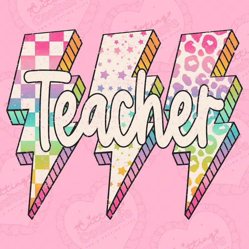 Regenbogen Blitz Bolt Lehrer Png, Lehrer Sublimationsdesign, Schulanfang Png, Druckbares Design, digitaler Download, DTF, DTG
