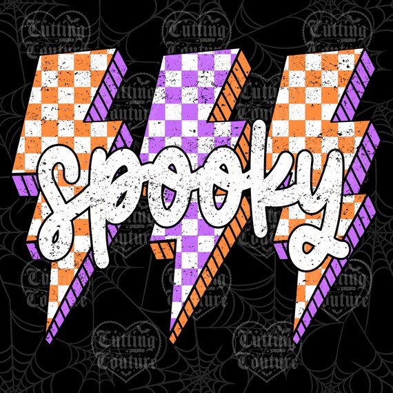 Lightning Checkered Spooky Png, Retro Halloween Png, Halloween Shirt Png, Neon Halloween Png, Grunge Png, Checkered Halloween Design #33