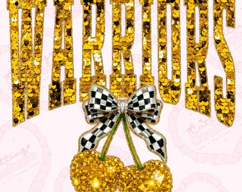 Sequin Cherry Warriors Png, Gold Warriors Mascot Png, Checker Png, Warriors Dtg, Warriors Dtf, Printable Design, Digital Download