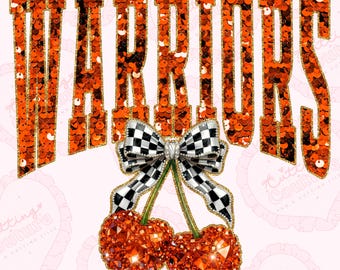 Sequin Cherry Warriors Png, Orange Warriors Mascot Png, Checker Png, Warriors Dtg, Warriors Dtf, Printable Design, Digital Download
