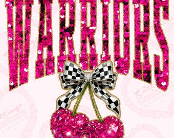Sequin Cherry Warriors Png, Pink Warriors Mascot Png, Checker Png, Warriors Dtg, Warriors Dtf, Printable Design, Digital Download