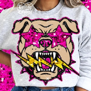 Preppy Bulldog Mascot Png, Retro Bulldogs Png, Lightning Bolt Png, Game Day Png, Bulldogs Shirt, Pink Bulldogs Mascot Png, Sequin Png #564