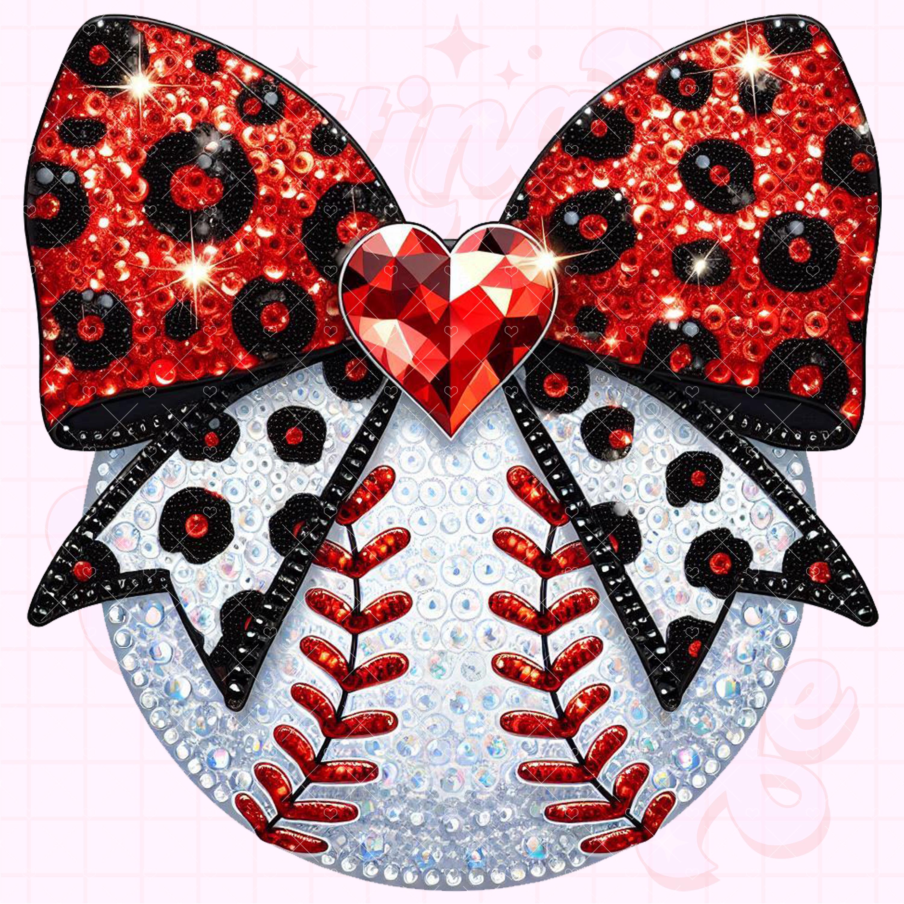 Rhinestone Baseball Png, Sequin Baseball Png, Sparkly Baseball Png, Coquette Baseball Png, Baseball Sublimation, Girly Baseball Png #293