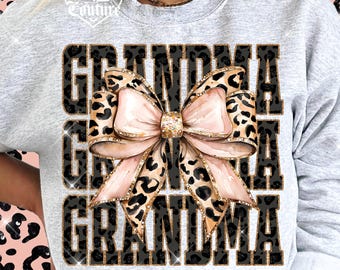 Grandma Png, Glitter Leopard Png, Coquette Grandma Png, Trendy Grandma Png, Leopard Bow Png, Grandma Sublimation, Grandma Shirt Png #58