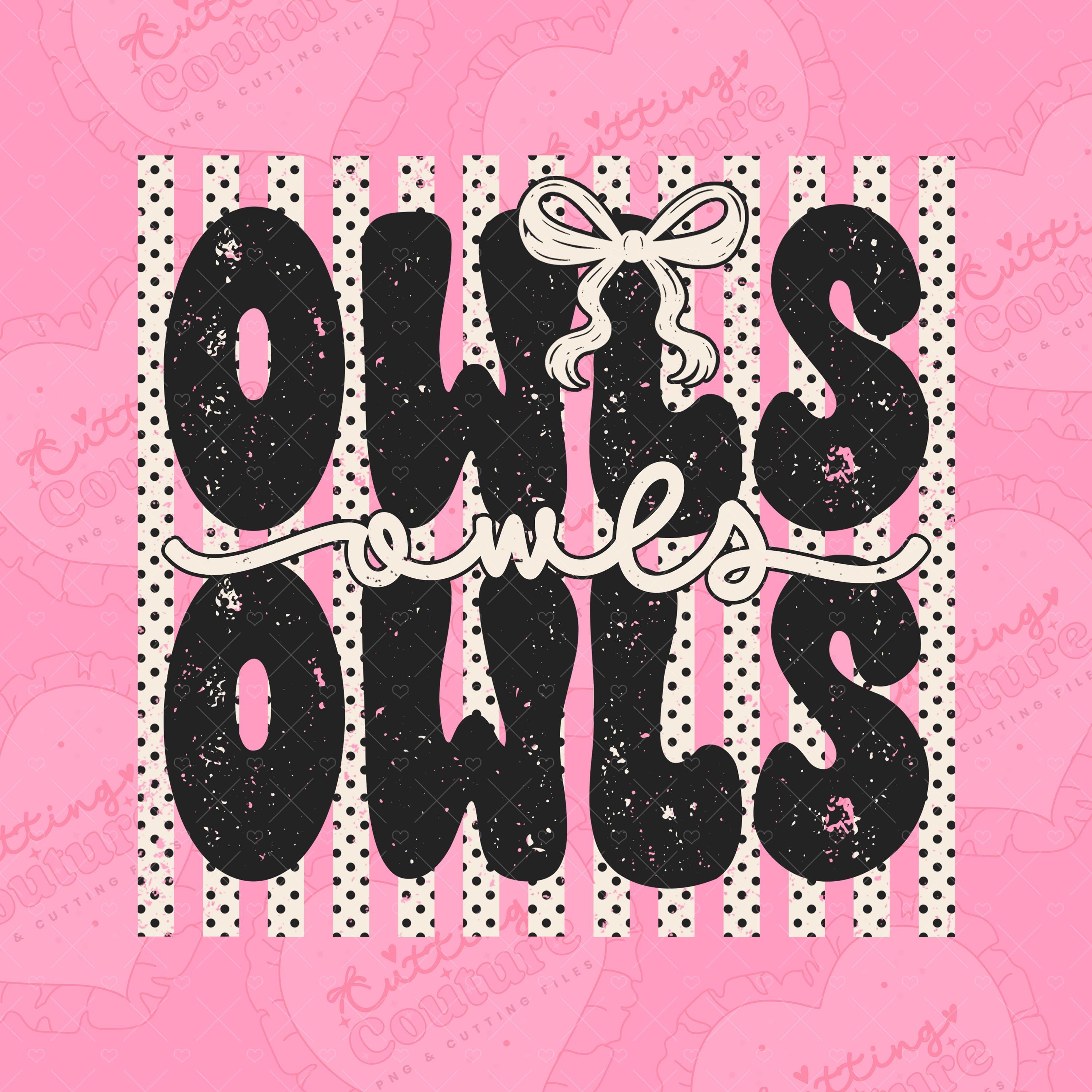 Polka Dot Preppy Stripes Owls Png, Sublimation Design, Game Day Png, Owls Mascot Png, Printable Desi