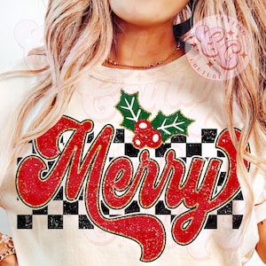 Retro Checkered Merry Png, Christmas Png, Christmas Shirt Design, Retro Christmas Png, Merry Christmas Png, Christmas Sublimation Design #74