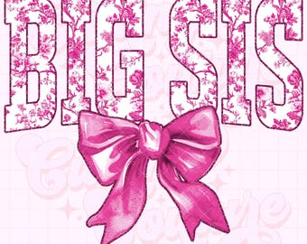 Big Sister Png, Pink Toile Png, Floral Png, Chinoiserie Png, DTG, DTF, Big Sister Sublimation Design, Big Sister Shirt Png, Big Sis Png #22