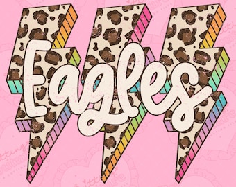 Rainbow Leopard Lightning Bolt Eagles Png, Sublimation Design, Game Day Png, Eagles Mascot Png, Printable Design, Digital Download, DTF, DTG