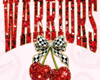 Sequin Cherry Warriors Png, Red Warriors Mascot Png, Checker Png, Warriors Dtg, Warriors Dtf, Printable Design, Digital Download