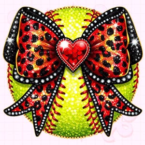 Leopard Softball Png, Sequin Softball Png, Sparkly Softball Png, Rhinestone Softball Png, Softball Sublimation, Girly Softball Png #295