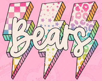 Rainbow Lightning Bolt Bears Png, Sublimation Design, Game Day Png, Bears Mascot Png, Printable Design, Digital Download, DTF, DTG