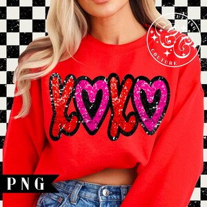 Lentejuelas XOXO Png, San Valentín brillante Png, Día de San Valentín retro Png, Diseño de camiseta de San Valentín con purpurina, Diseño de sublimación de San Valentín n.° 55