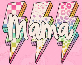 Rainbow Lightning Bolt Mama Png, Mama Sublimation Design, Mother's Day Png, Retro Png, Printable Design, Digital Download, DTF, DTG