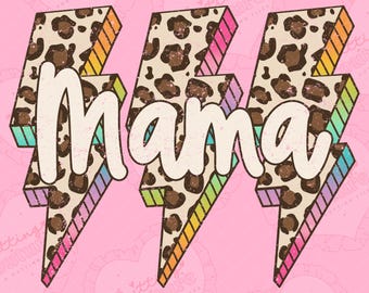 Rainbow Leopard Lightning Bolt Mama Png, Mama Sublimation Design, Mother's Day Png, Retro Png, Printable Design, Digital Download, DTF, DTG