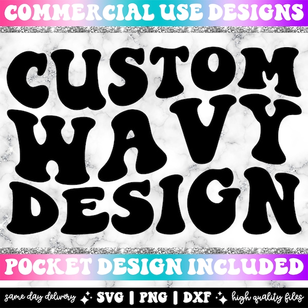 Custom Wavy PNG Design, Includes Matching Pocket Design, Png, Svg, & Dxf Files Included, Same Day Delivery