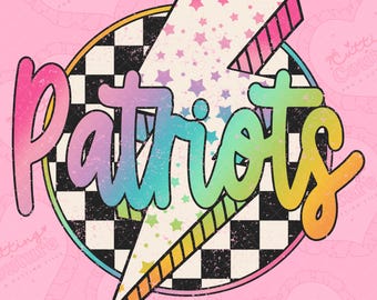 Rainbow Checker Lightning Bolt Patriots Png, Game Day Sublimation Design, Patriots Mascot Png, Printable Design, Digital Download, DTF, DTG