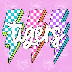 Tijgers png, geruite png, retro tijgers sublimatie, Game Day png, shirt tijgers, tijgermascotte png, neon tijgers png, DTF, DTG #331