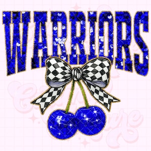 Warriors Png, Cherry Sequin Png, Coquette Warriors Sublimation, Warriors Shirt Png, Preppy Warriors Mascot Png, Blue Warriors Png #320