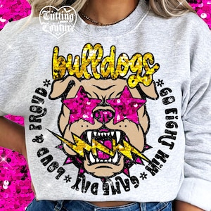 Preppy Bulldog Mascot Png, Retro Bulldogs Png, Lightning Bolt Png, Game Day Png, Bulldogs Shirt, Pink Bulldogs Mascot Png, Sequin Png #565