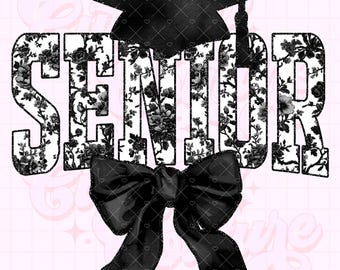 Senior Png, Black Toile Png, Floral Png, Chinoiserie Png, DTG, DTF, Senior Sublimation Design, Senior Shirt Png, Black Graduation Png #3